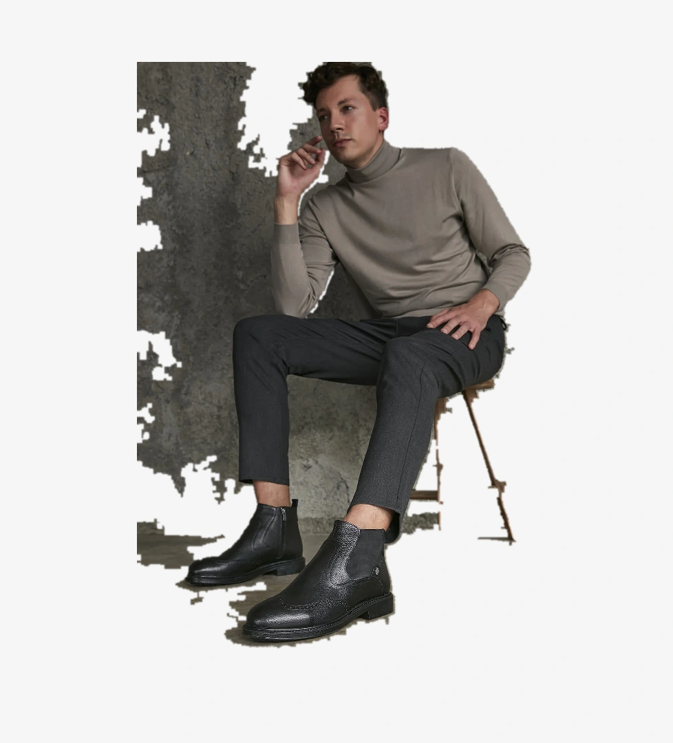 Erkek Hakiki Deri Bot 133447Z202 Siyah