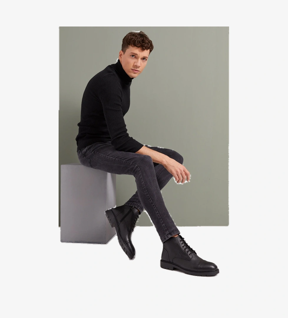 Erkek Hakiki Deri Bot 143447Z307 Siyah