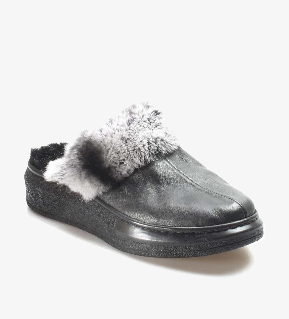 Hakiki Deri Kürklü Kadın Ev Terlik 733ZA001 - Görsel 1