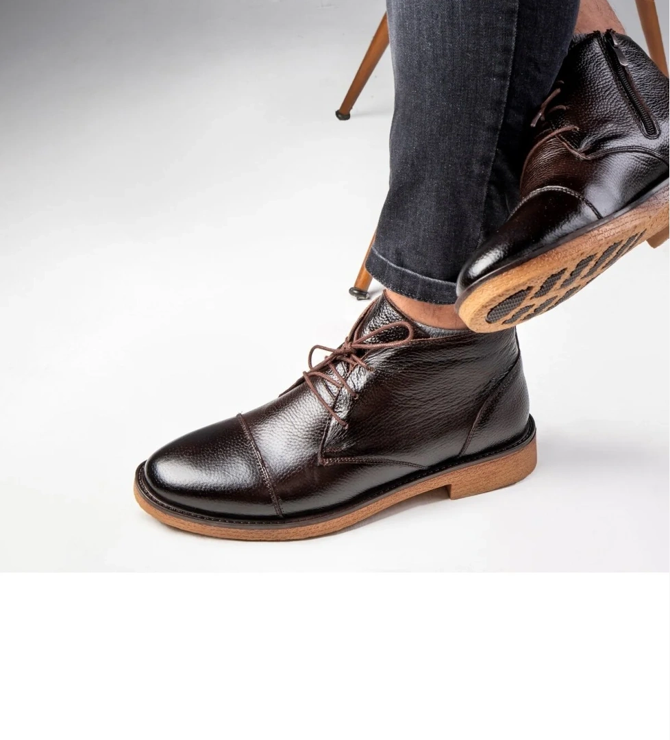 Birmingham Hakiki Deri Bağcıklı Fermuarlı Kaydırmaz Taban Günlük Bot - Görsel 1