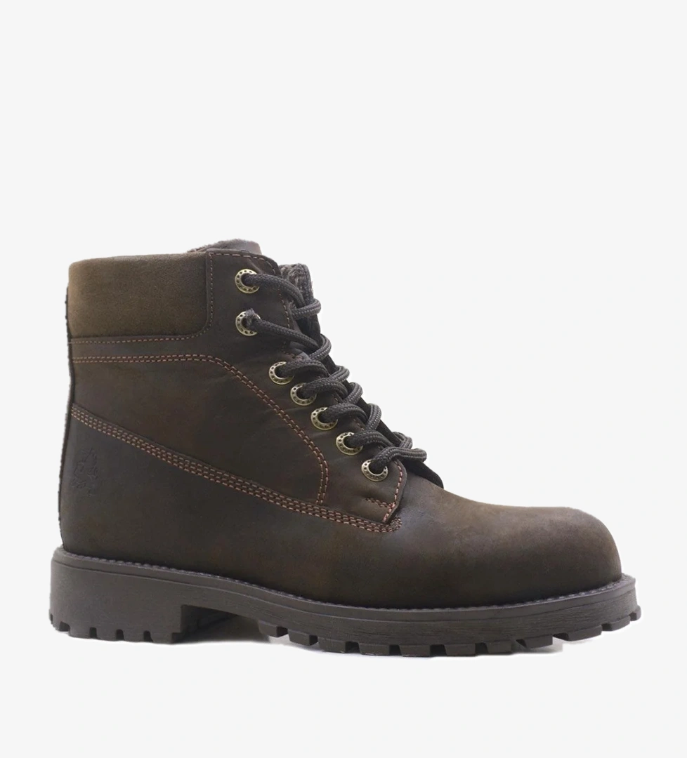 Neson Hakiki Deri Kahve Kürklü Bot Postal - Görsel 1