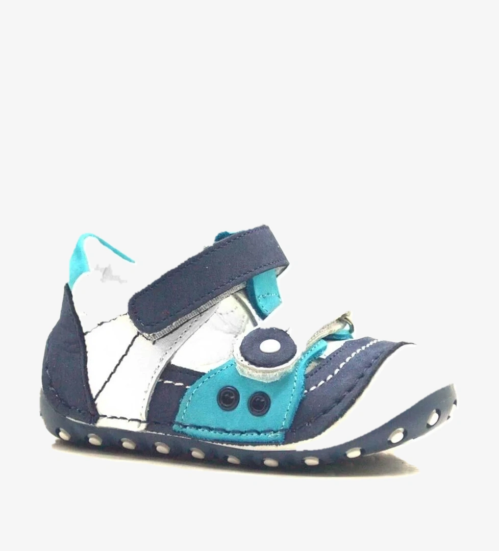 Nino Hakiki Deri Mavi Cırtlı Yazlık İlk Adım Bebek Ayakkabı model görseli