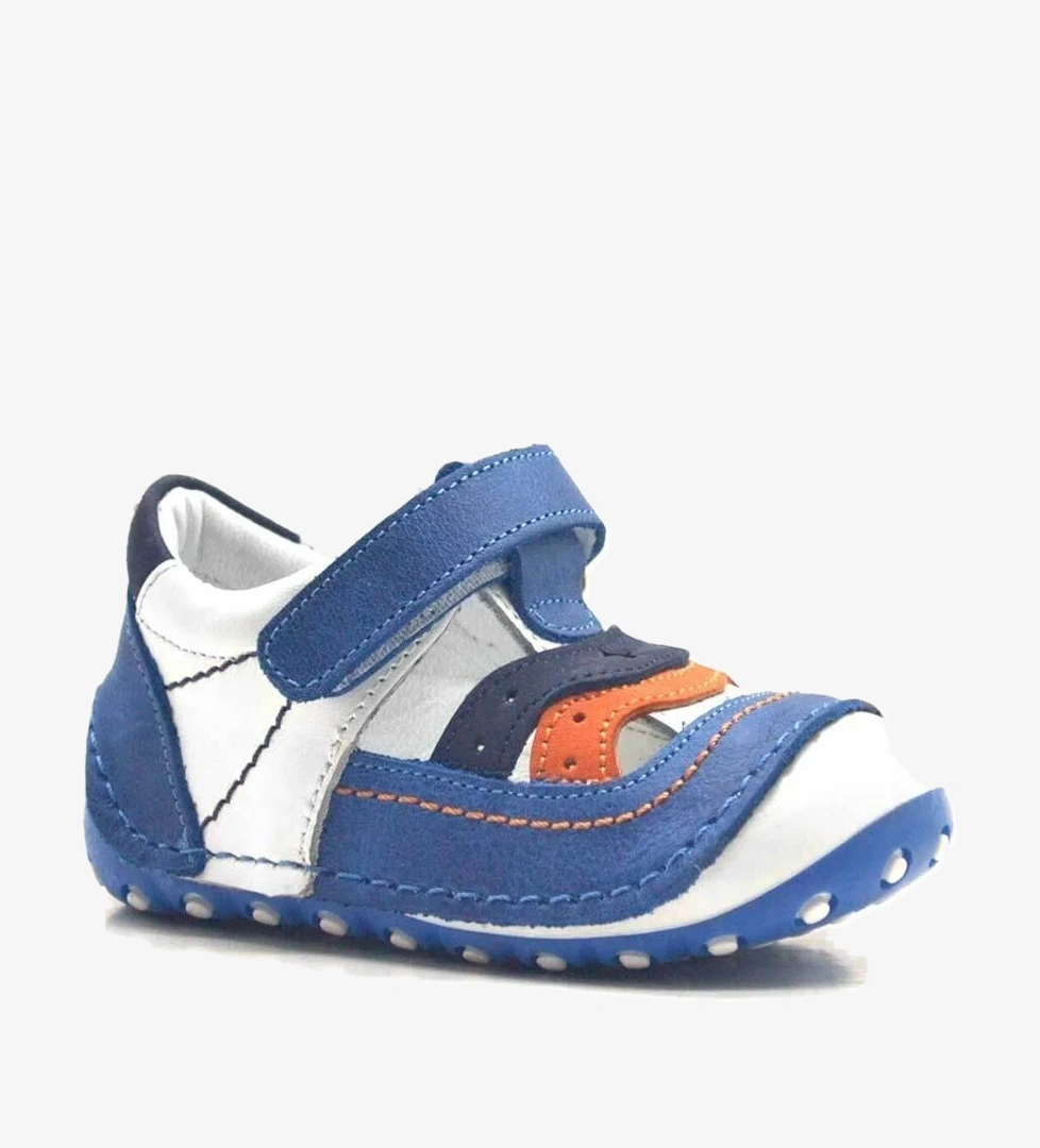Hakiki Deri Mavi Cırtlı Erkek Bebek İlk Adım Ayakkabı - Görsel 1