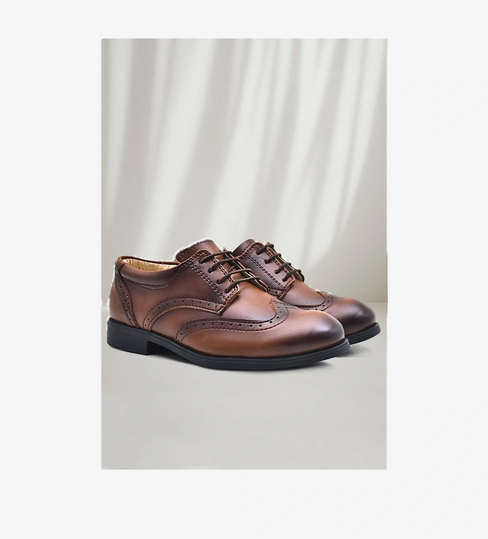 Titan Taba Bağcıklı Klasik Erkek Çocuk Abiye Ayakkabı - Görsel 1