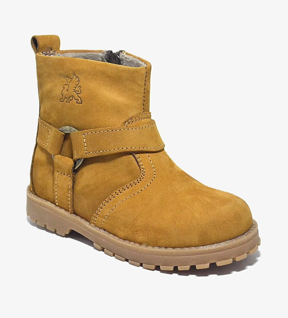 Chiron Hakiki Deri Sarı Fermuarlı Unisex Bebek Çizme - Görsel 1