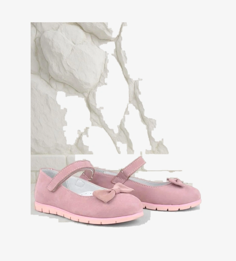 Rakerplus Hakiki Deri Pembe Fiyonklu Cırtlı Kız Çocuk Babet model görseli