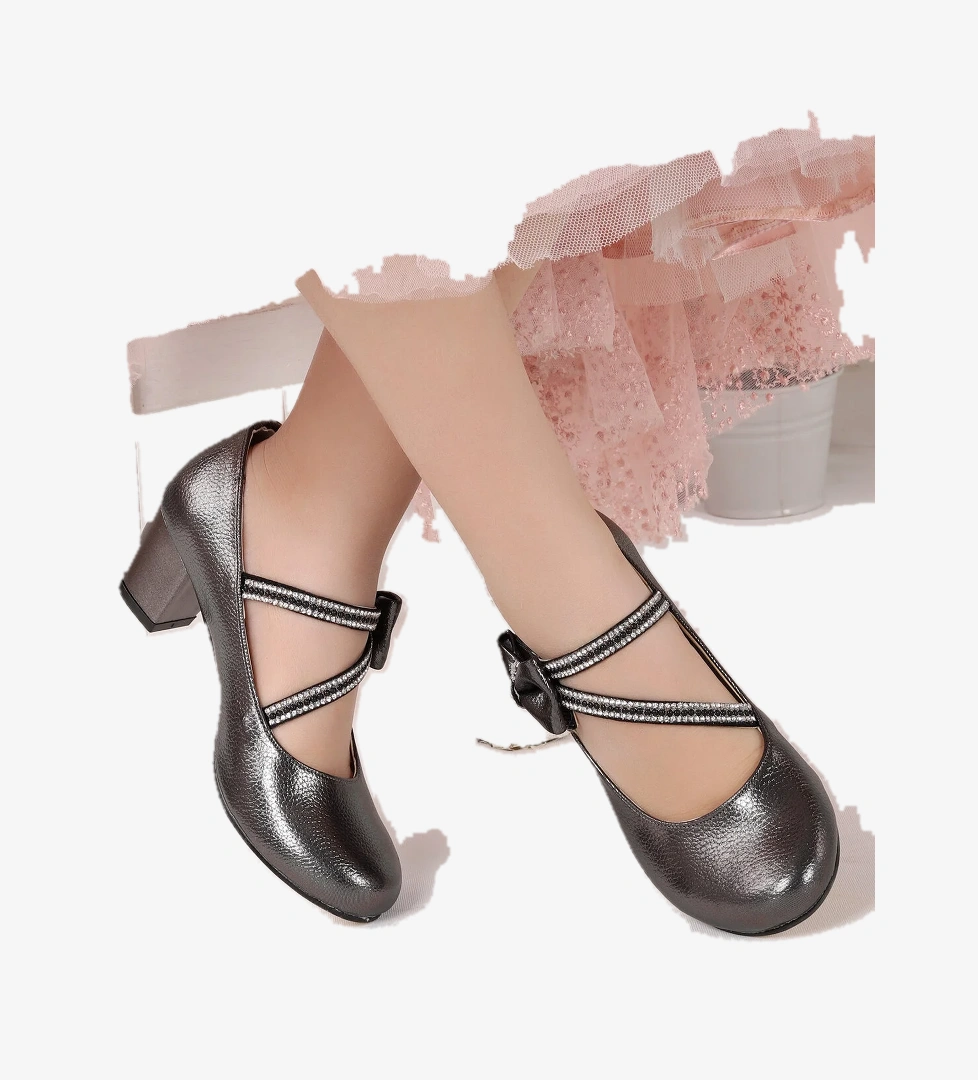 Aisha Vakko Günlük Kız Çocuk 4 Cm Topuklu Abiye Ayakkabı Platin