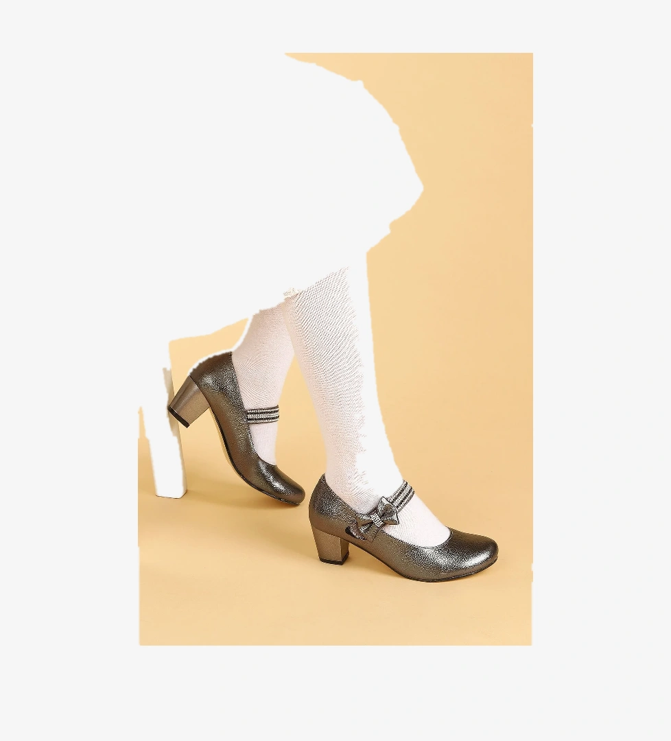 Cameli Günlük Kız Çocuk 4 Cm Topuklu Abiye Ayakkabı Platin