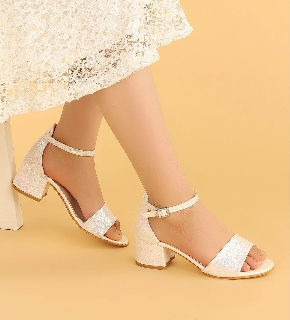 Kiko Kids Alexa Günlük Kız Çocuk 4 Cm Topuklu Sandalet Abiye Ayakkabı Sedef