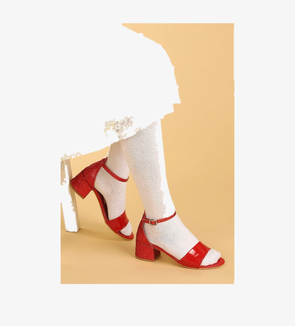 Kiko Kids Sheila Günlük Kız Çocuk 3 Cm Topuklu Sandalet Abiye Ayakkabı Kırmızı