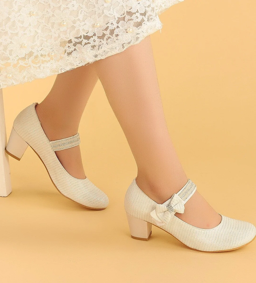 Cameli Günlük Kız Çocuk 4 Cm Topuklu Abiye Ayakkabı Sedef - Görsel 1