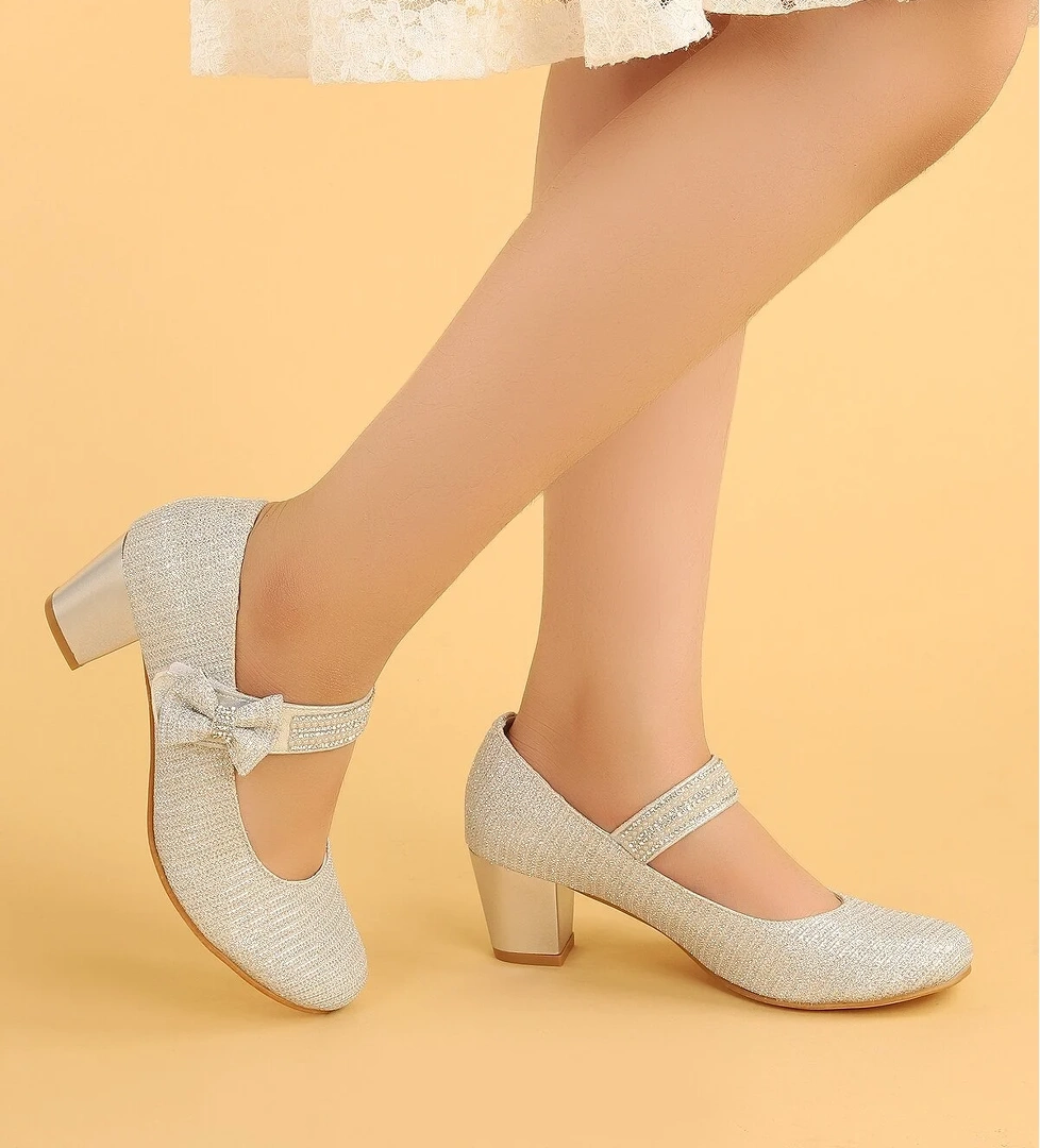 Cameli Günlük Kız Çocuk 4 Cm Topuklu Abiye Ayakkabı Gümüş