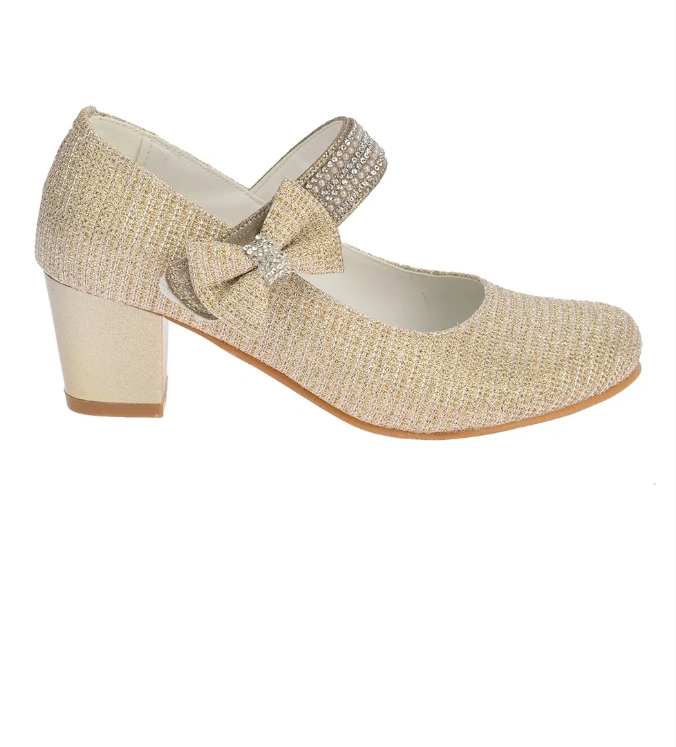 Cameli Günlük Kız Çocuk 4 Cm Topuklu Abiye Ayakkabı Altın