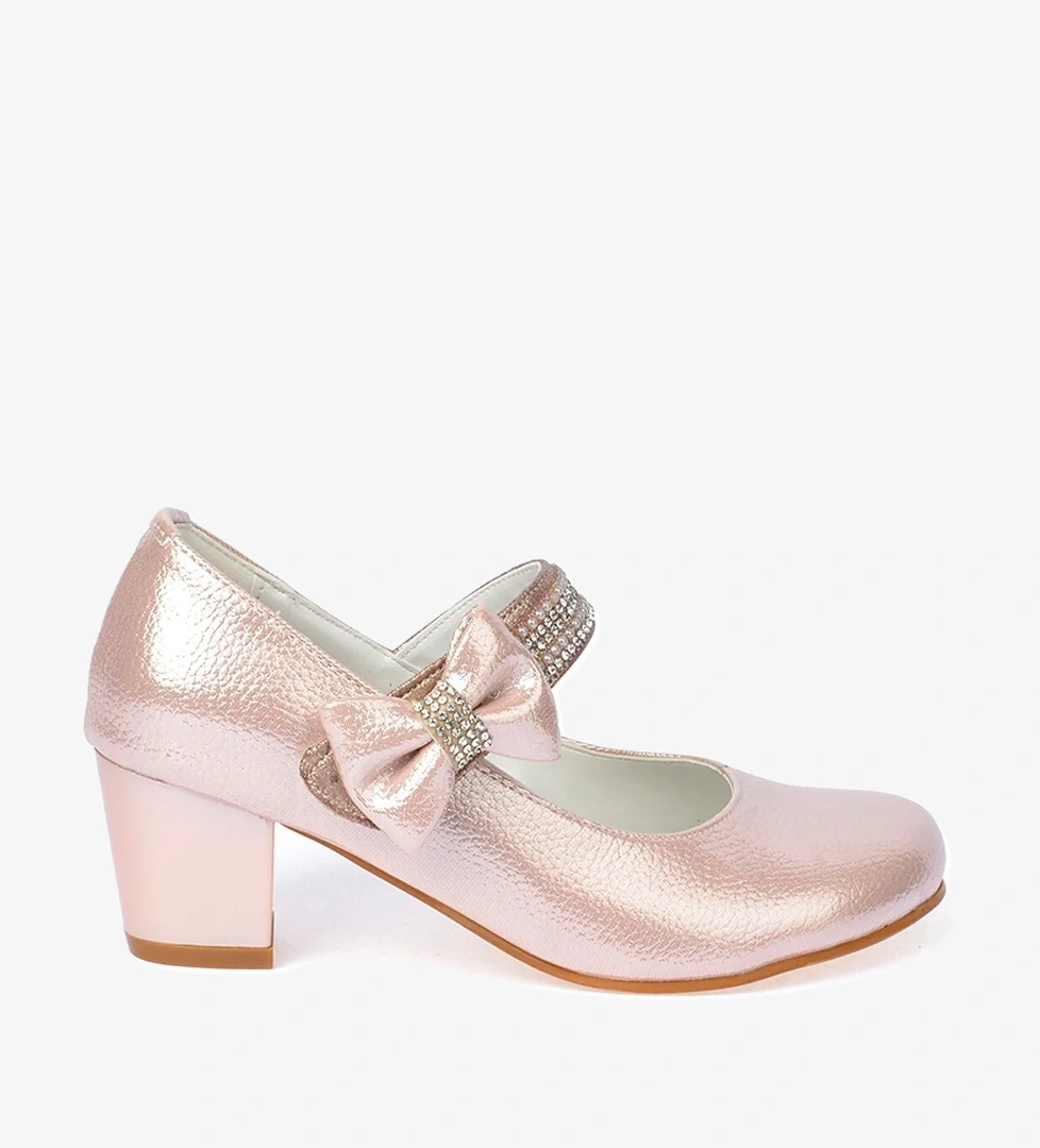 Cameli Günlük Kız Çocuk 4 Cm Topuklu Abiye Ayakkabı Pudra - Görsel 1