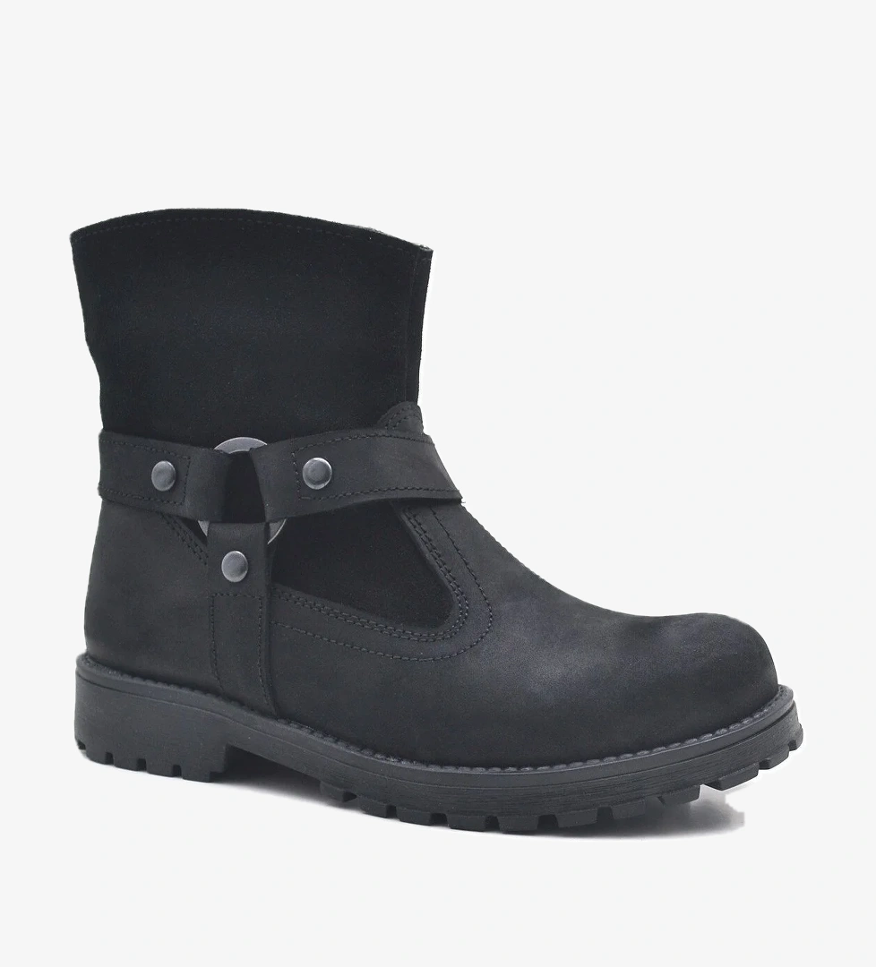 Rakerplus Garuda Hakiki Deri Siyah Fermuarlı Çocuk Bot model görseli