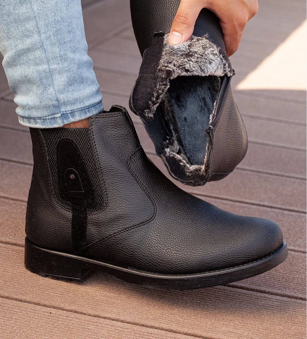 D751 Taban Dahil Komple Kürklü Soğuk Geçirmez Erkek Bot_Siyah