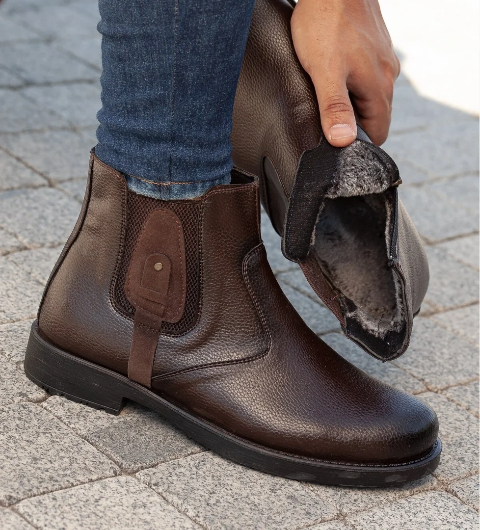 D751 Taban Dahil Komple Kürklü Soğuk Geçirmez Erkek Bot_Kahverengi - Görsel 1