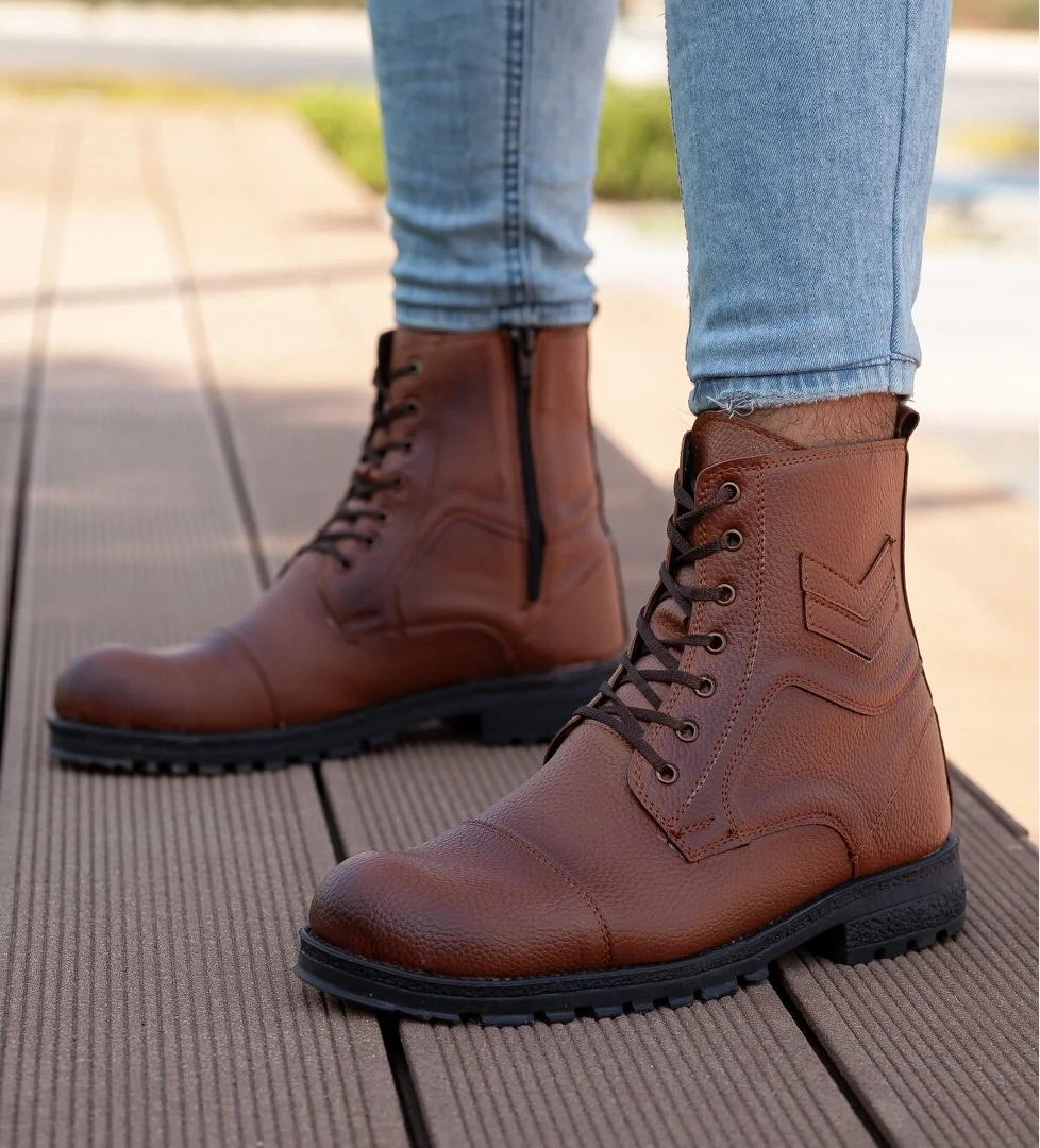 D460 Soğuk Geçirmez Kışlık Fermuarlı Unisex Bot Kauçuk Taban Sağlam Garantili Ürün_Taba - Görsel 1