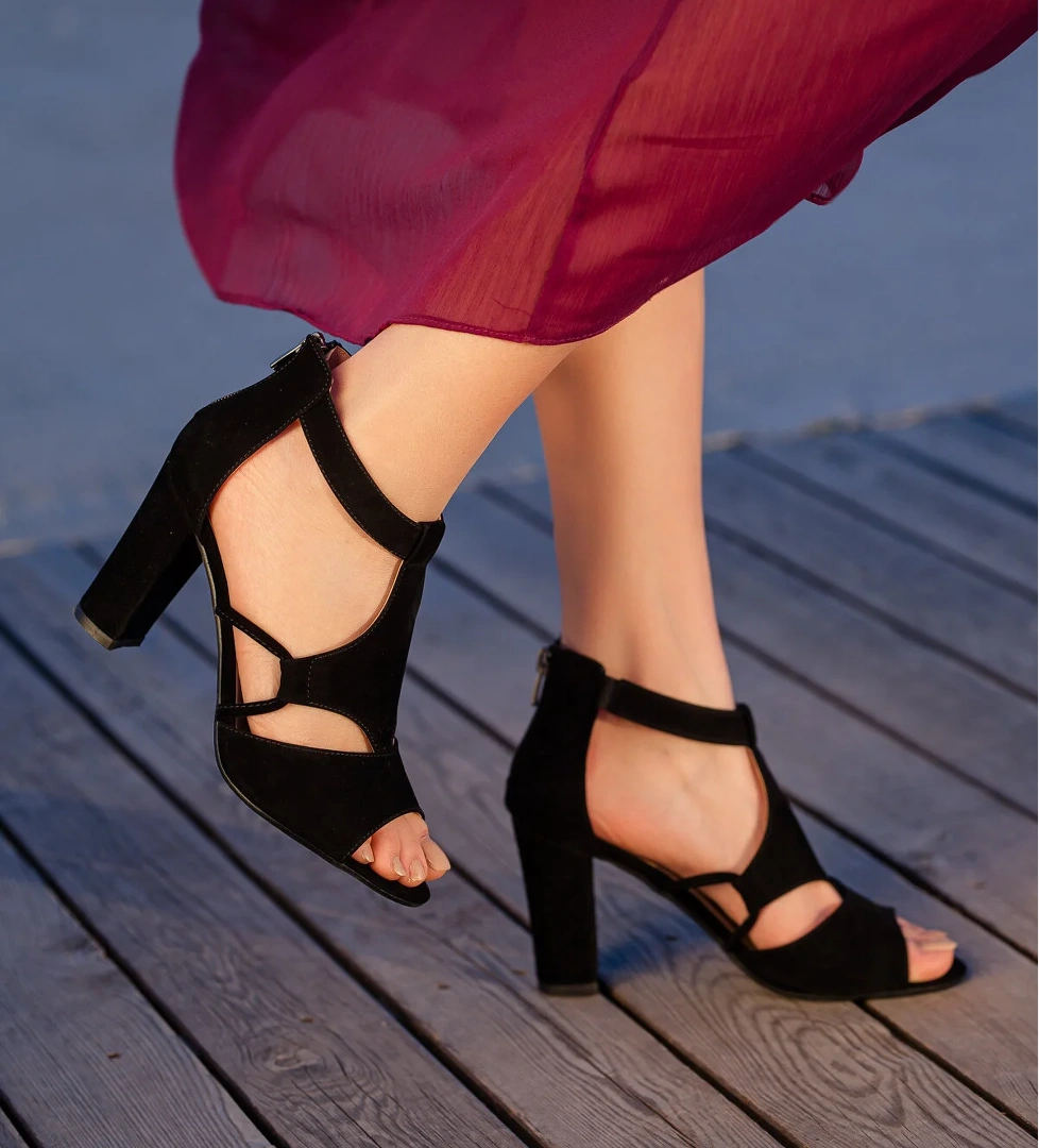 D1250 Kadın Günlük Klasik Topuklu Ayakkabı_Siyah-Süet