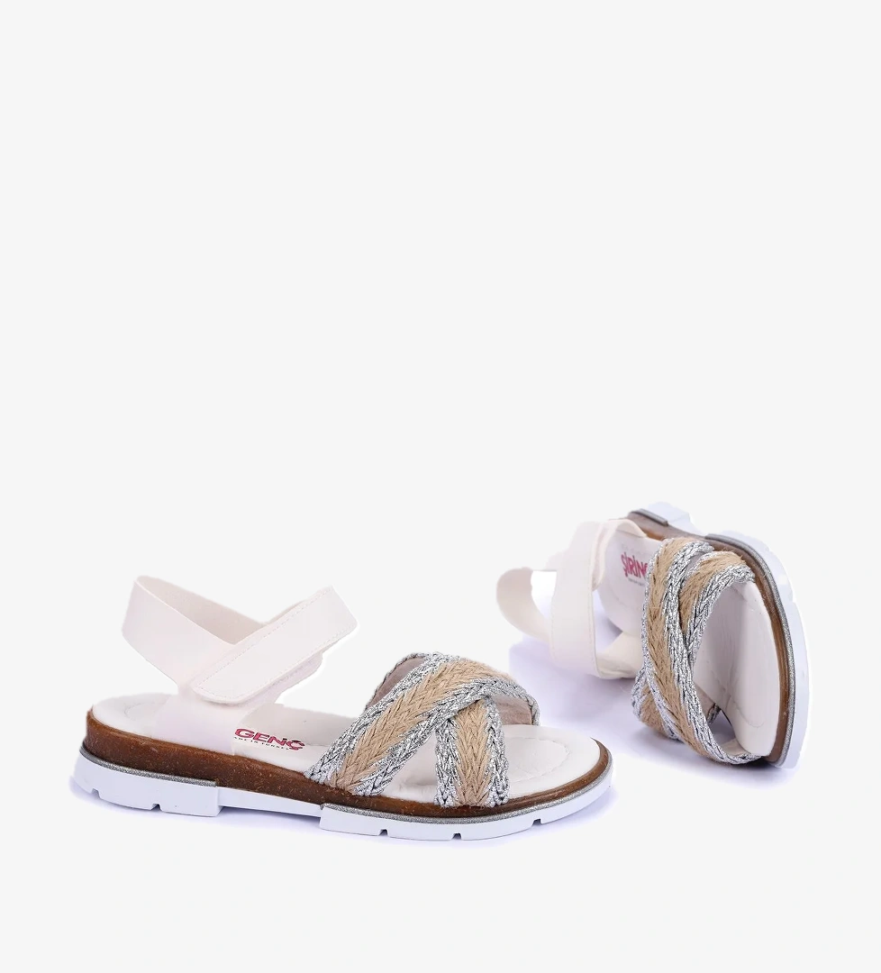 Ortopedik Kız Çocuk Sandalet Şb 2843-47 Beyaz - Gümüş