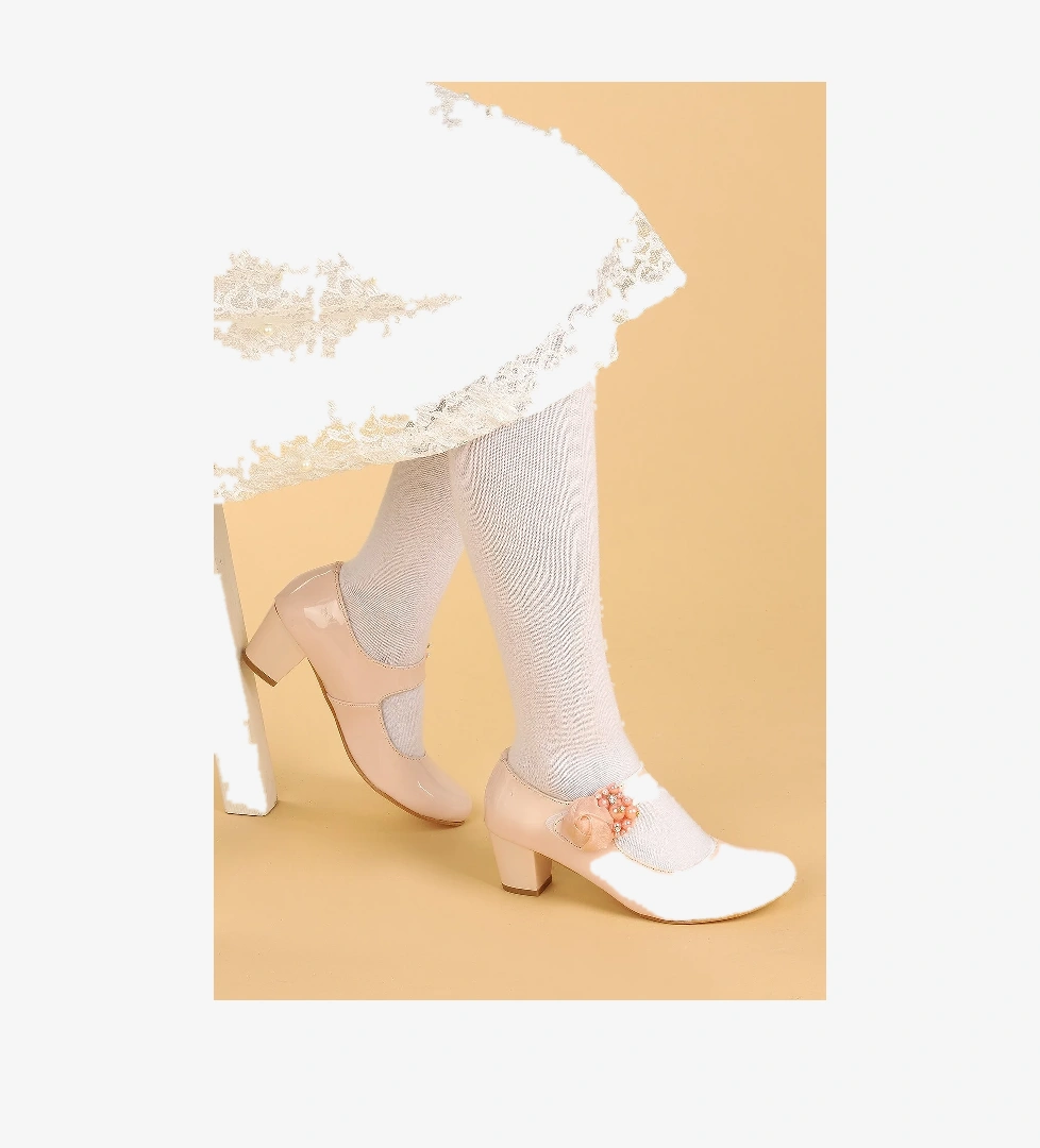 Angelina Günlük Kız Çocuk 4 Cm Topuklu Abiye Ayakkabı Pudra - Görsel 1