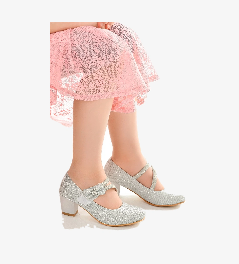 Aisha Günlük Kız Çocuk 4 Cm Topuklu Abiye Ayakkabı Gümüş