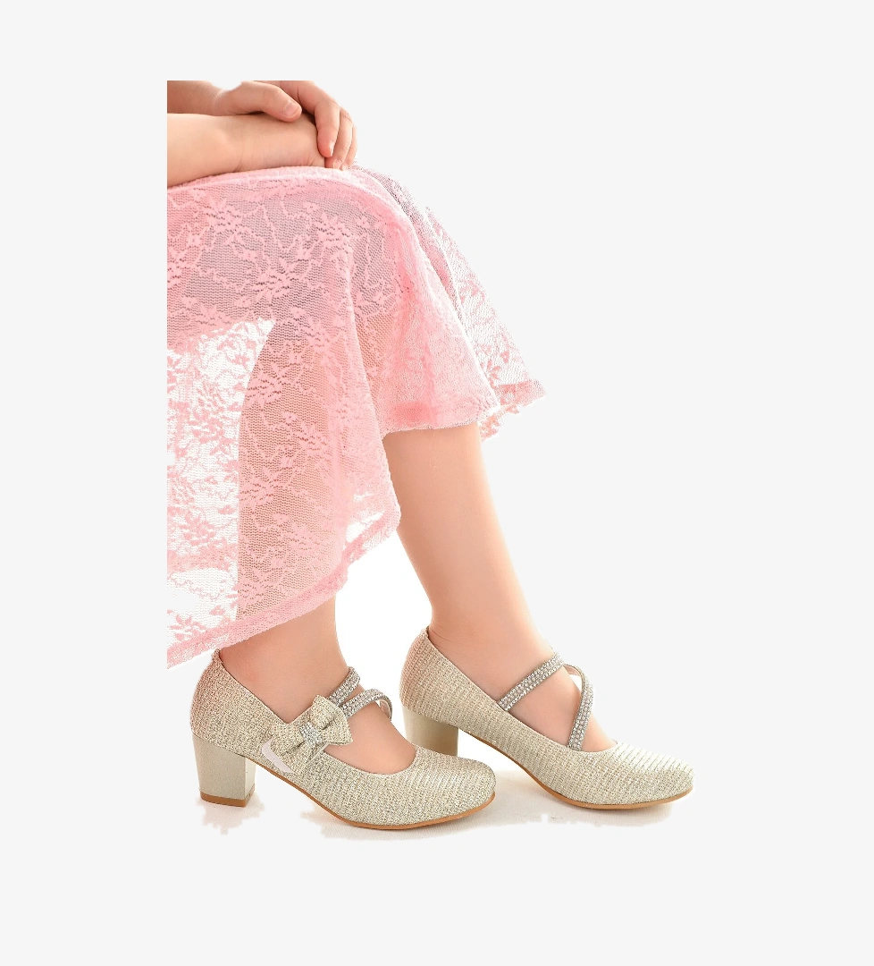 Aisha Günlük Kız Çocuk 4 Cm Topuklu Abiye Ayakkabı Altın