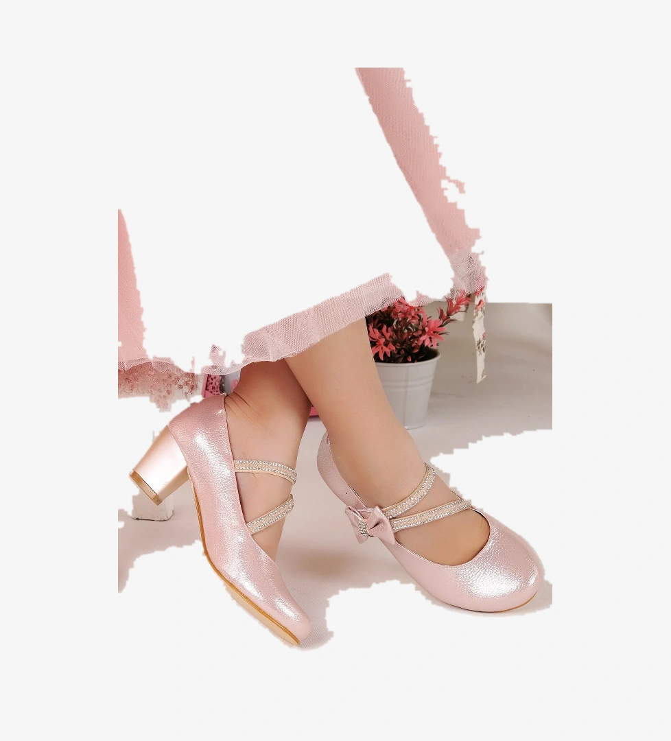 Aisha Günlük Kız Çocuk 4 Cm Topuklu Abiye Ayakkabı Pudra