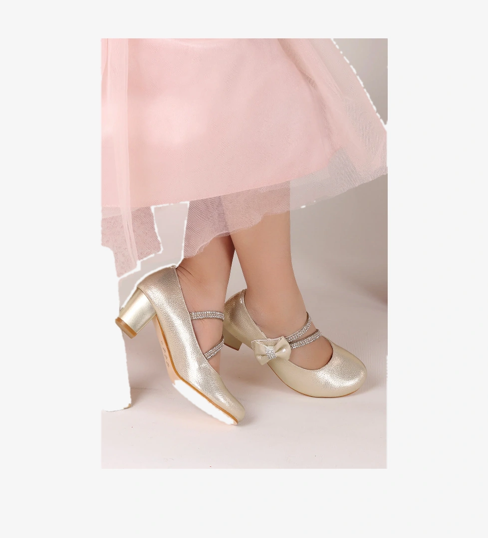 Aisha Günlük Kız Çocuk 4 Cm Topuklu Abiye Ayakkabı Altın