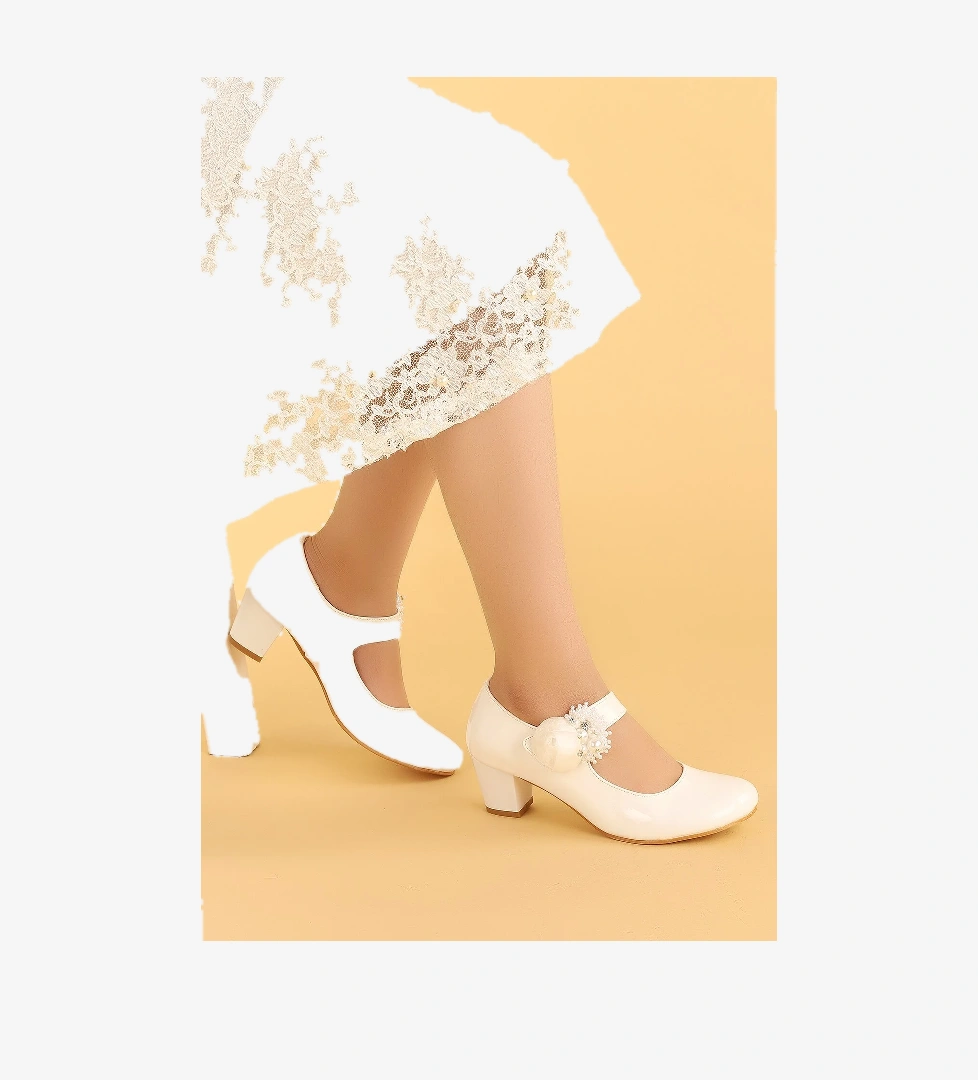 Angelina Günlük Kız Çocuk 4 Cm Topuklu Abiye Ayakkabı Beyaz