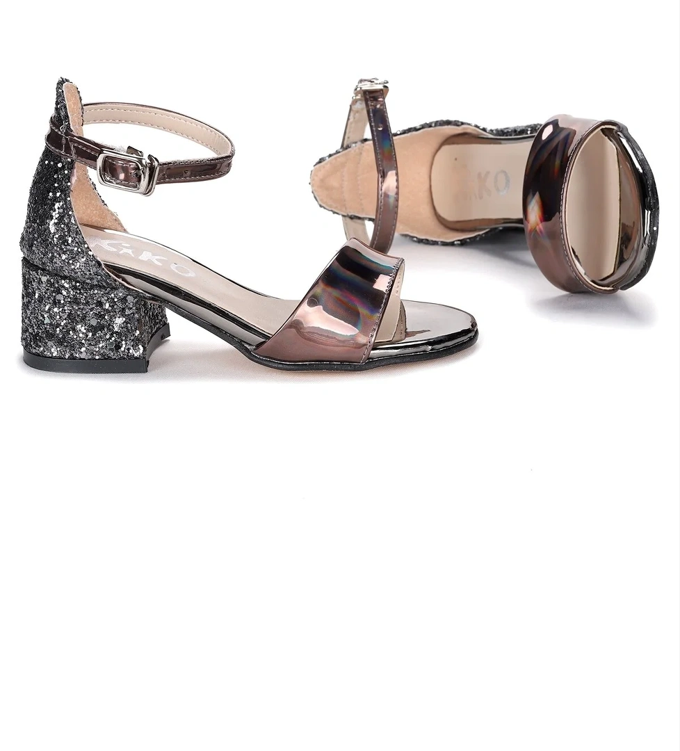 Sheila Ayna Çam Günlük Kız Çocuk 3 Cm Topuklu Sandalet Abiye Ayakkabı Platin