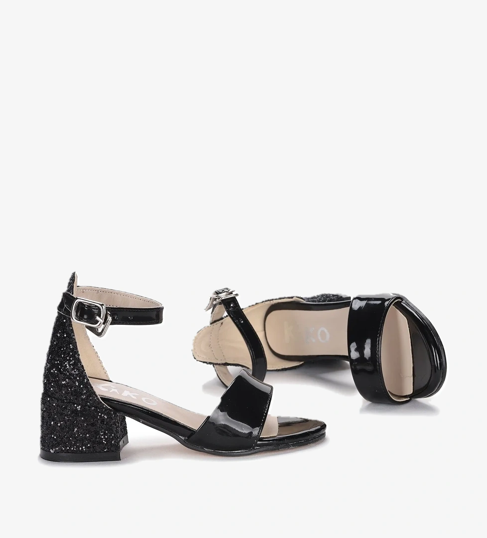 Sheila Ayna Çam Günlük Kız Çocuk 3 Cm Topuklu Sandalet Abiye Ayakkabı Siyah