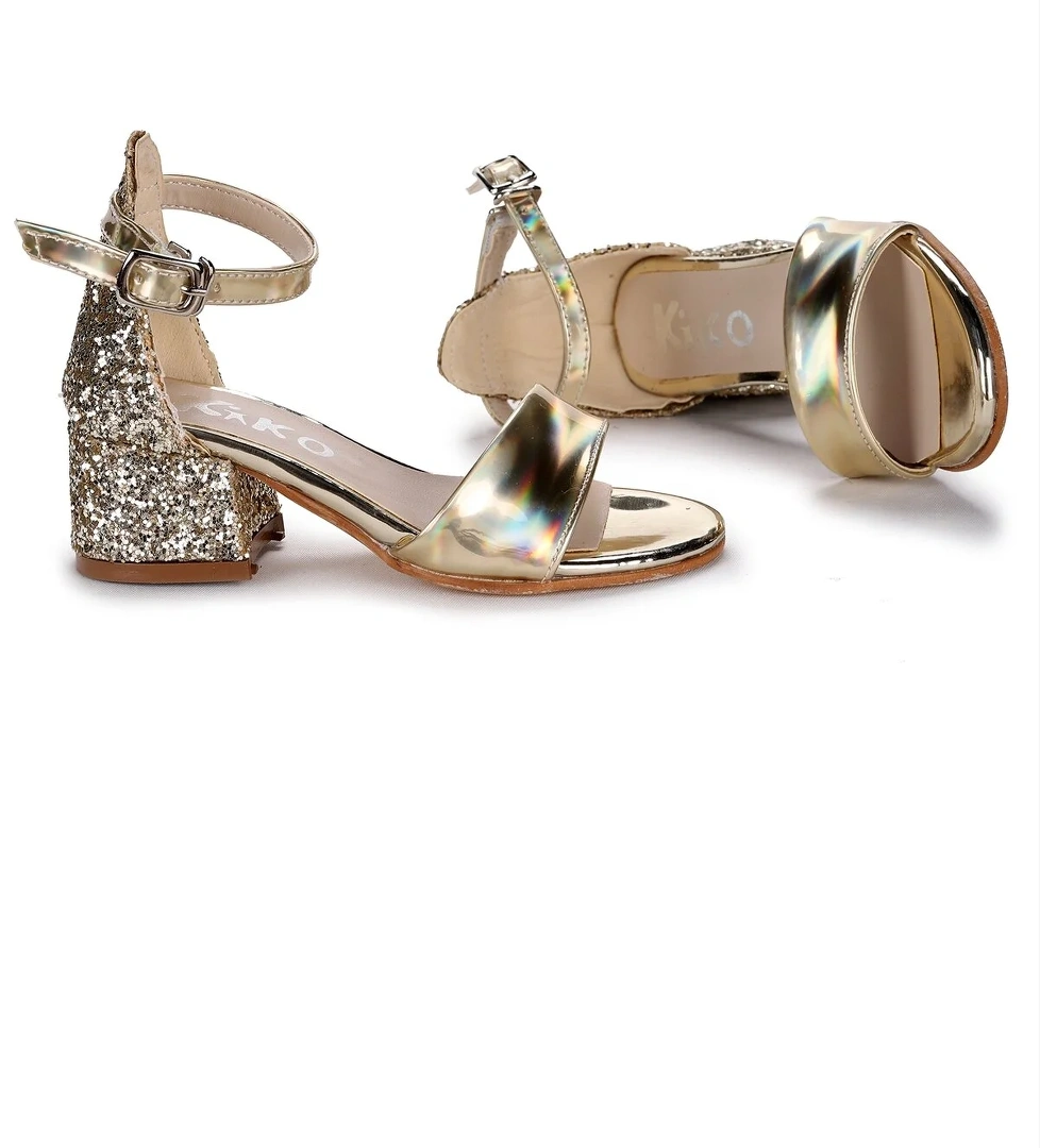 Sheila Ayna Çam Günlük Kız Çocuk 3 Cm Topuklu Sandalet Abiye Ayakkabı Altın