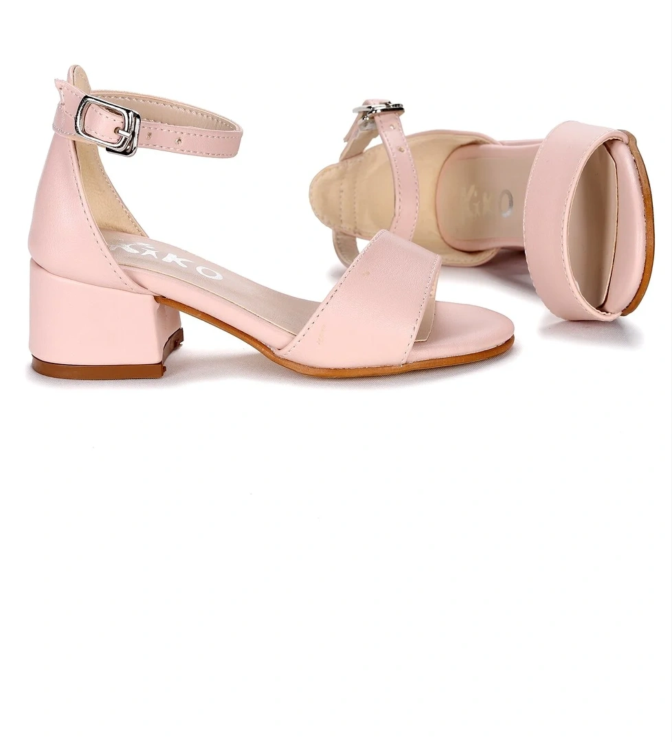 Sheila Cilt Günlük Kız Çocuk 4 Cm Topuklu Sandalet Abiye Ayakkabı Pudra