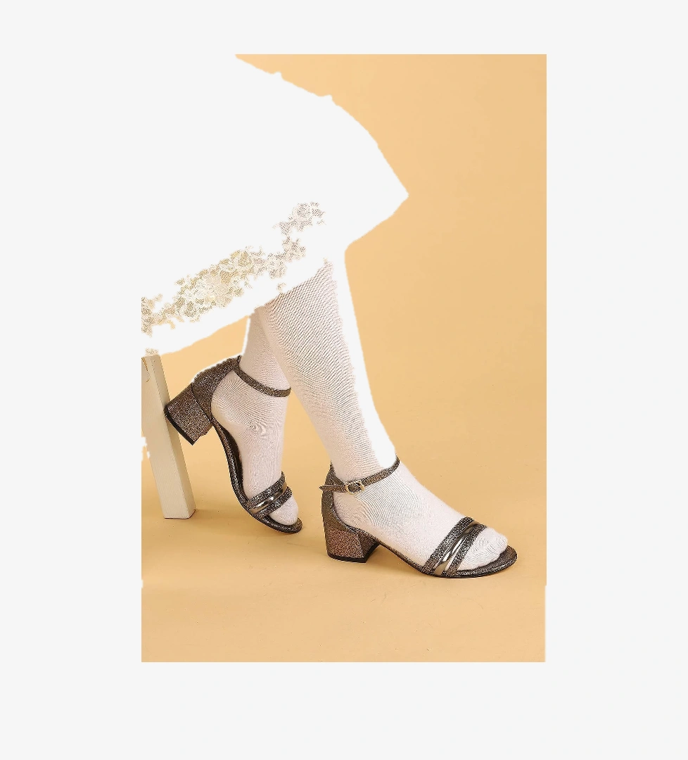 Helena Günlük Kız Çocuk 3 Cm Topuklu Sandalet Abiye Ayakkabı Platin - Görsel 1