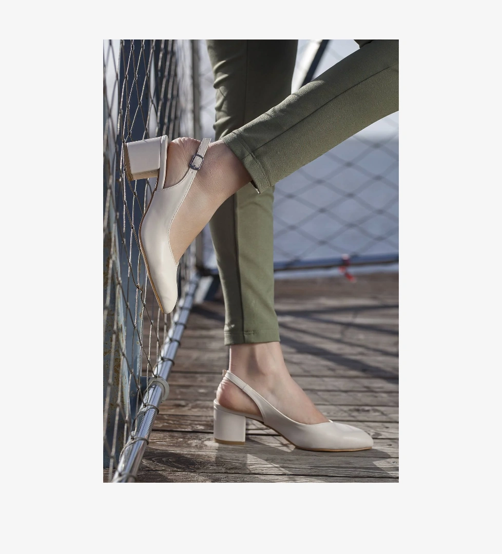 D725 Günlük Klasik Topuklu Kadın Ayakkabı_Vizon