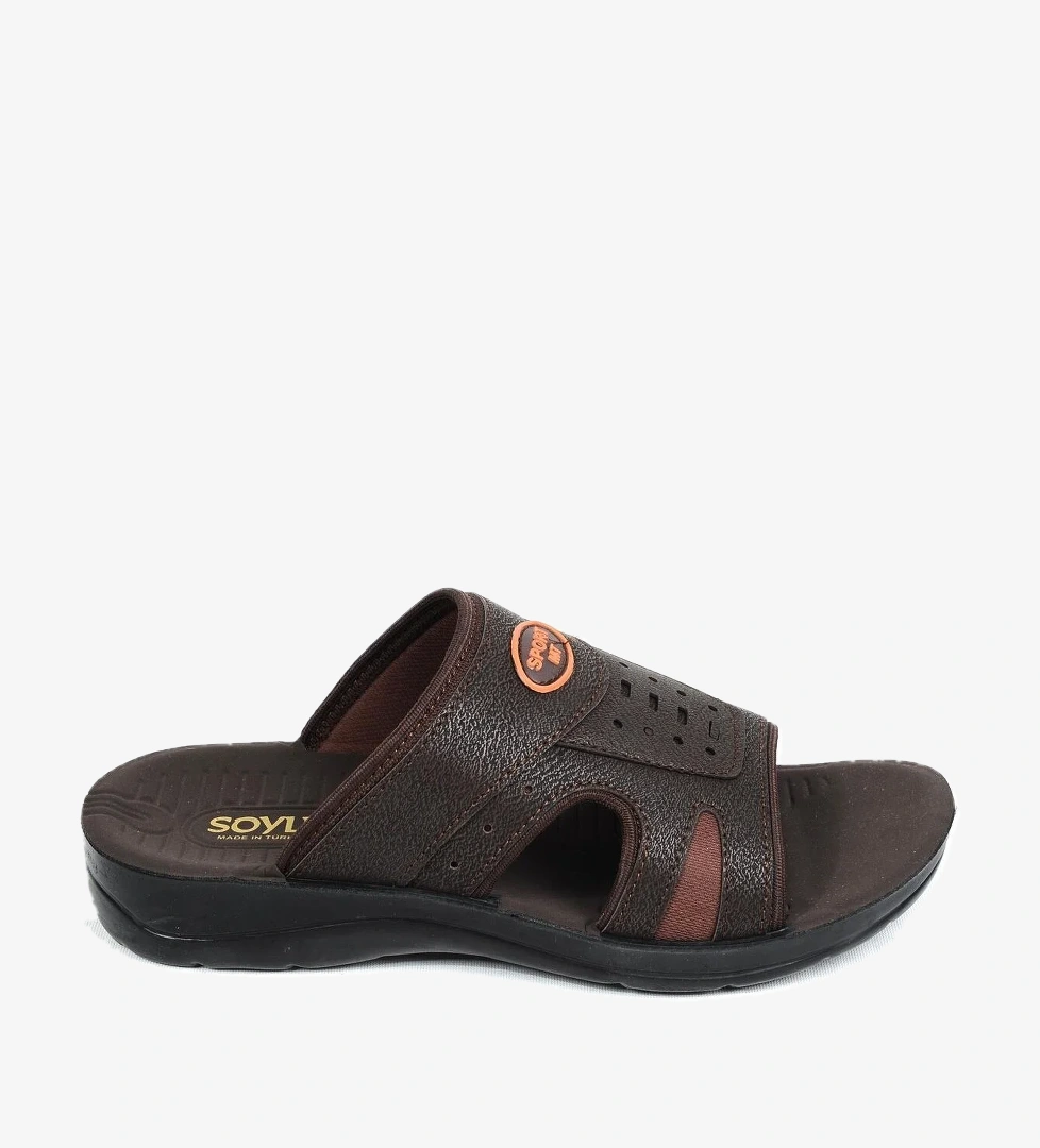 21-58 Kahve Soylu Erkek Düz Terlik - Görsel 1