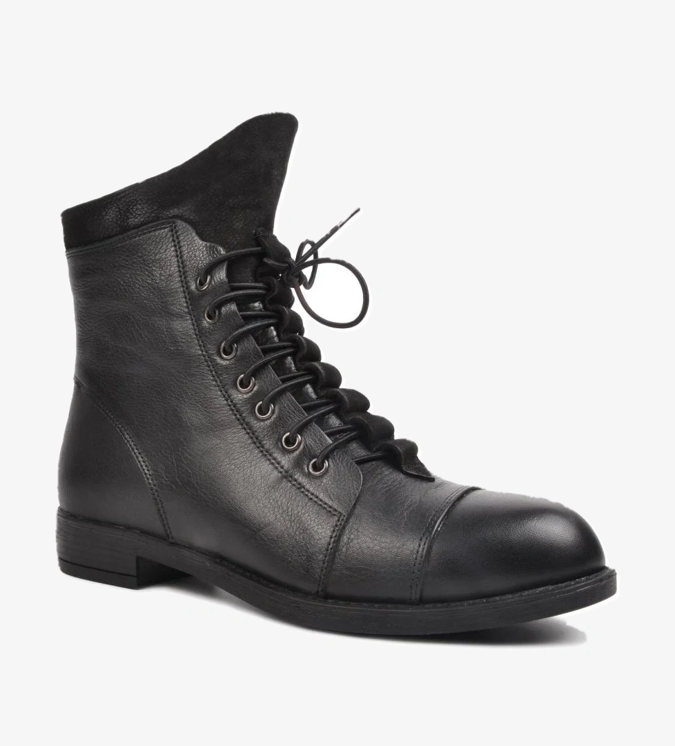 502 Siyah Hakiki Deri Fermuarlı Kadın Bot - Görsel 1