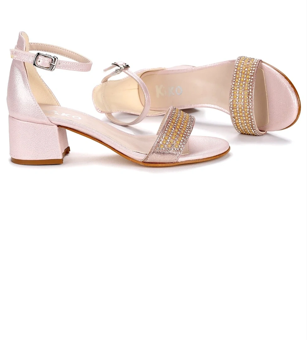 Elinor Vakko Günlük Kız Çocuk 3 Cm Topuklu Sandalet Abiye Ayakkabı Pudra