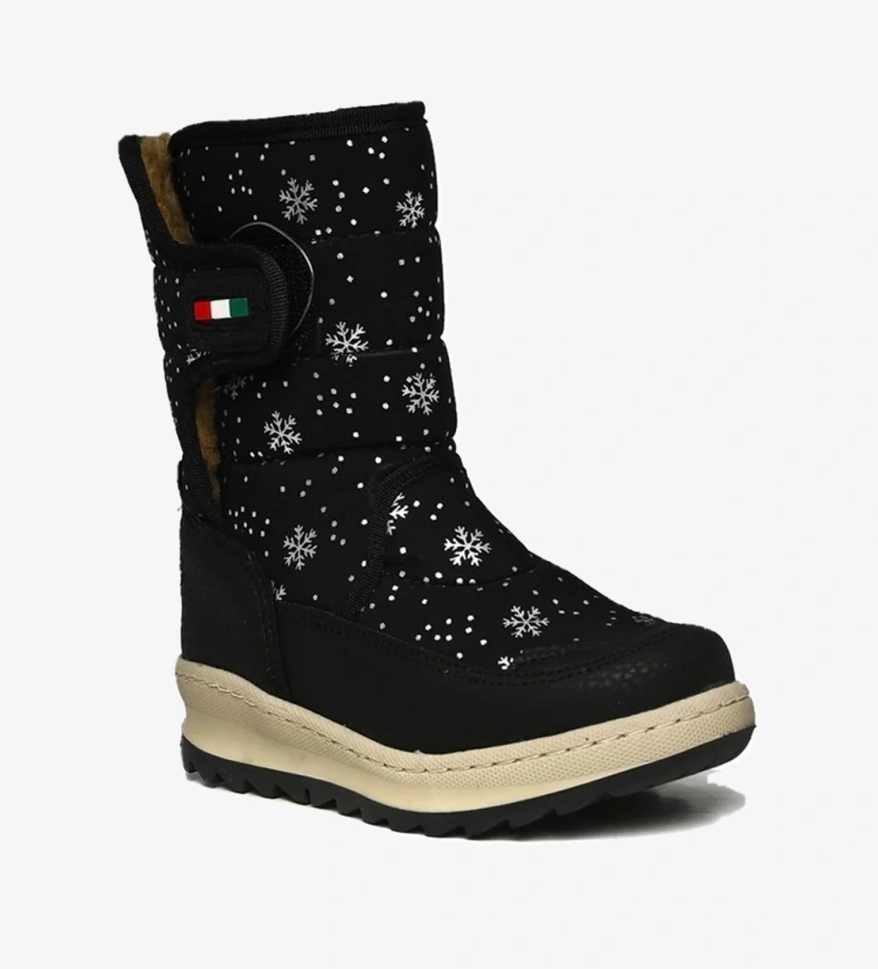 Le Petit Siyah Kar Desenli İçi Kürklü Kız Çocuk Kar Botu - Görsel 1
