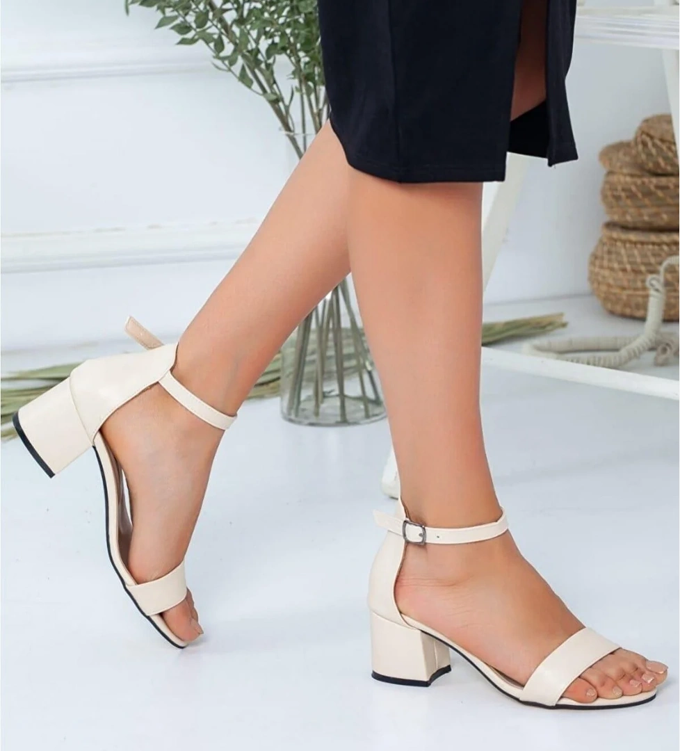 Ayakkabımood Gizzah Ten 5Cm Bayan Tek Bant Topuklu Ayakkabı - Görsel 1