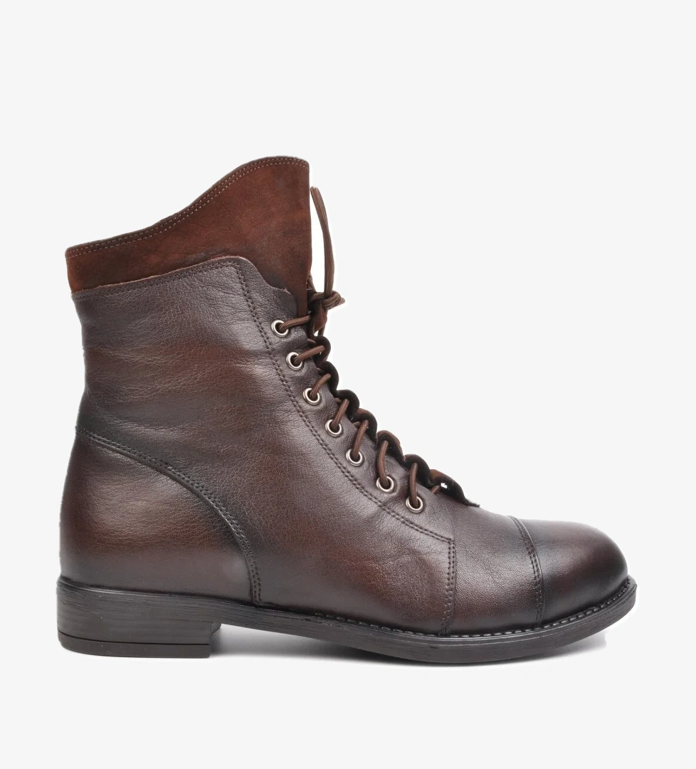 Ayakmod 502 Siyah Kahve Hakiki Deri Fermuarlı Kadın Bot model görseli