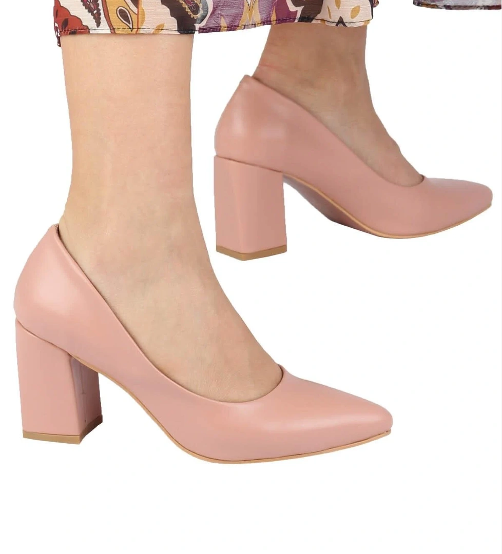 Pudra Stiletto Kalın Topuklu Ayakkabı - Erkly