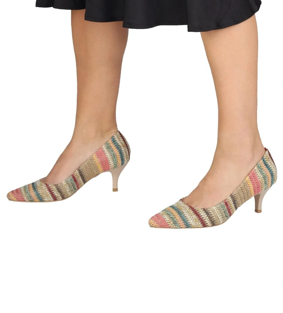 Çok Renkli Kısa Topuklu Stiletto Ayakkabı - Candy - Görsel 1