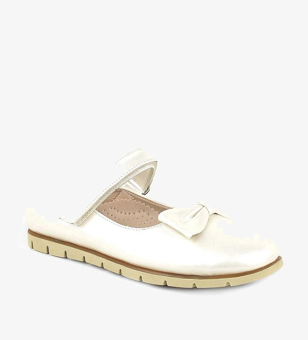 Ekru Rugan Fiyonklu Cırtlı Kız Çocuk Babet - Görsel 1