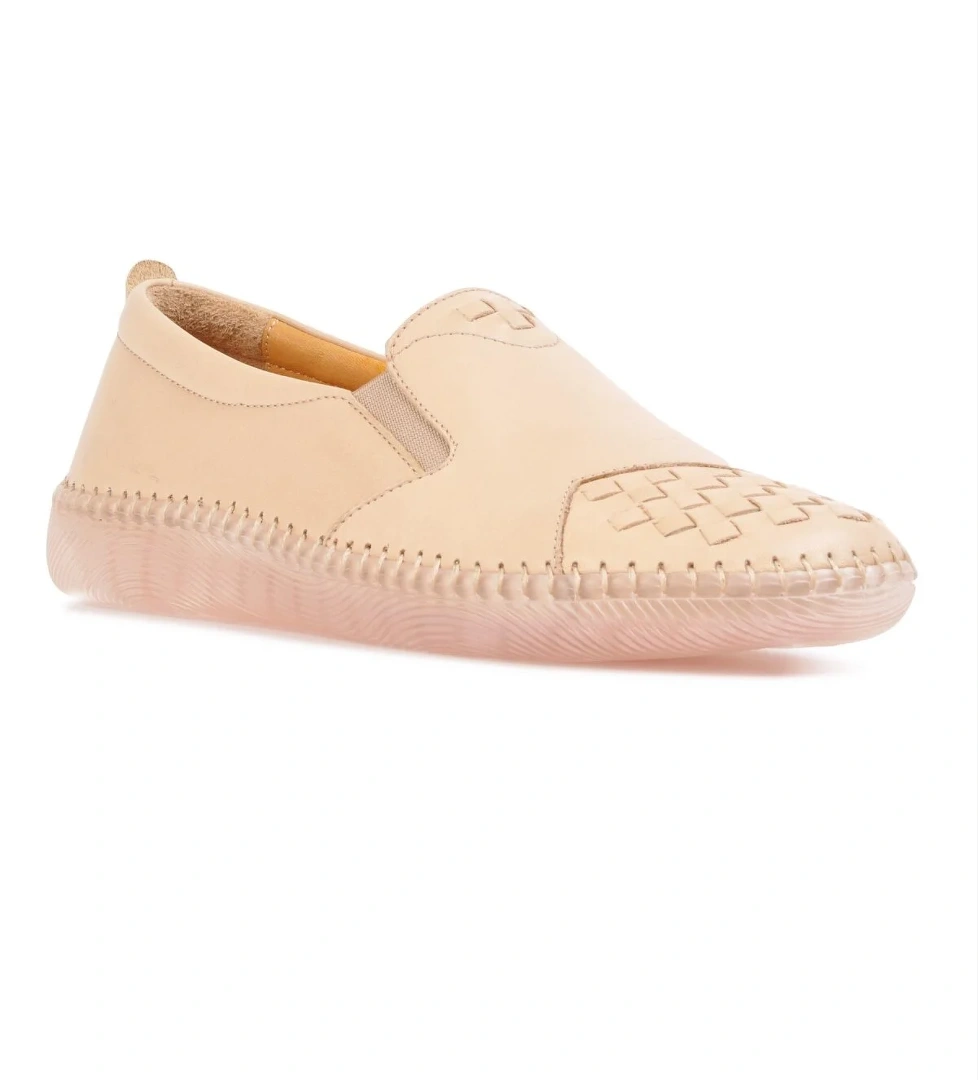 04132 Bej Kadın Hakiki Deri Günlük Ayakkabı