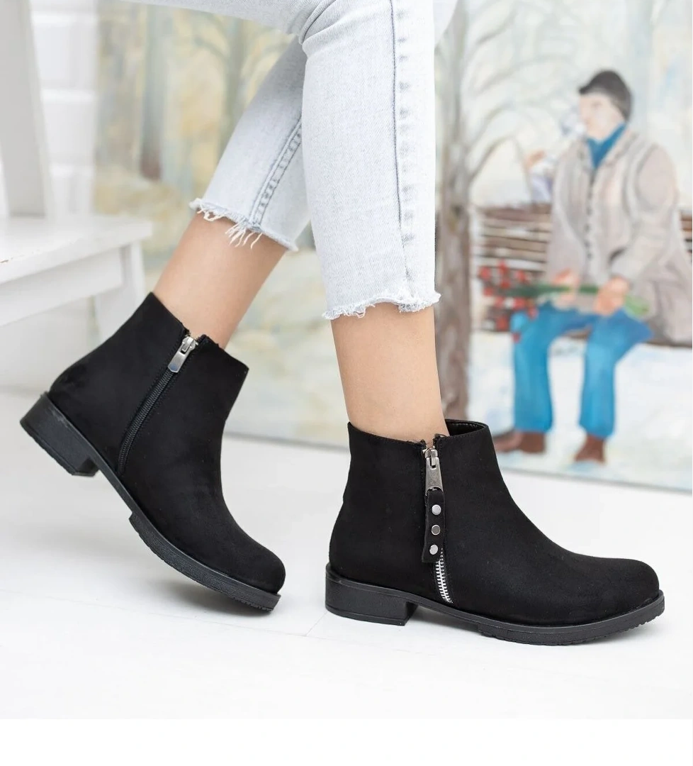 Çift Fermuarlı Düz Kaymaz Taban Kadın Bot