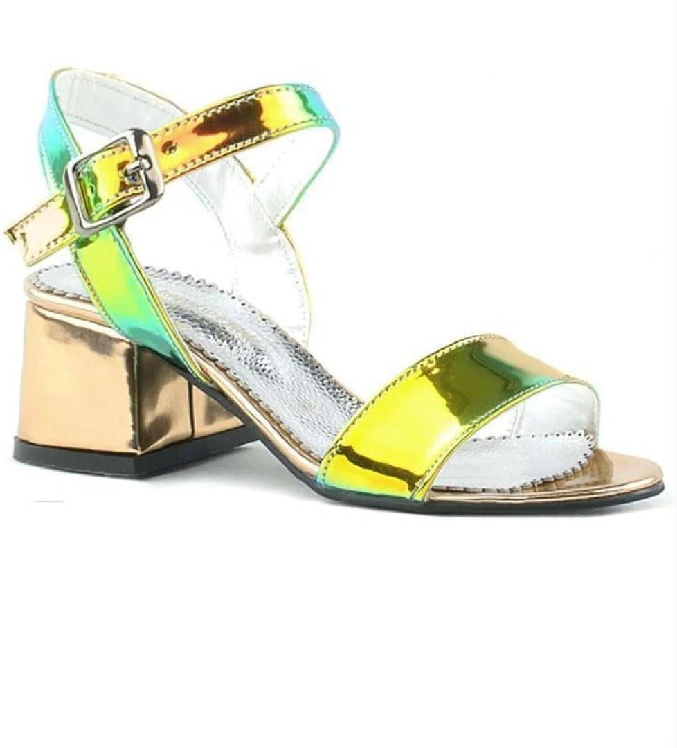 Hapshoe Kids Pony Hologram Bakır-Yeşil Kalın Topuklu Kız Çocuk Abiye Ayakkabı model görseli