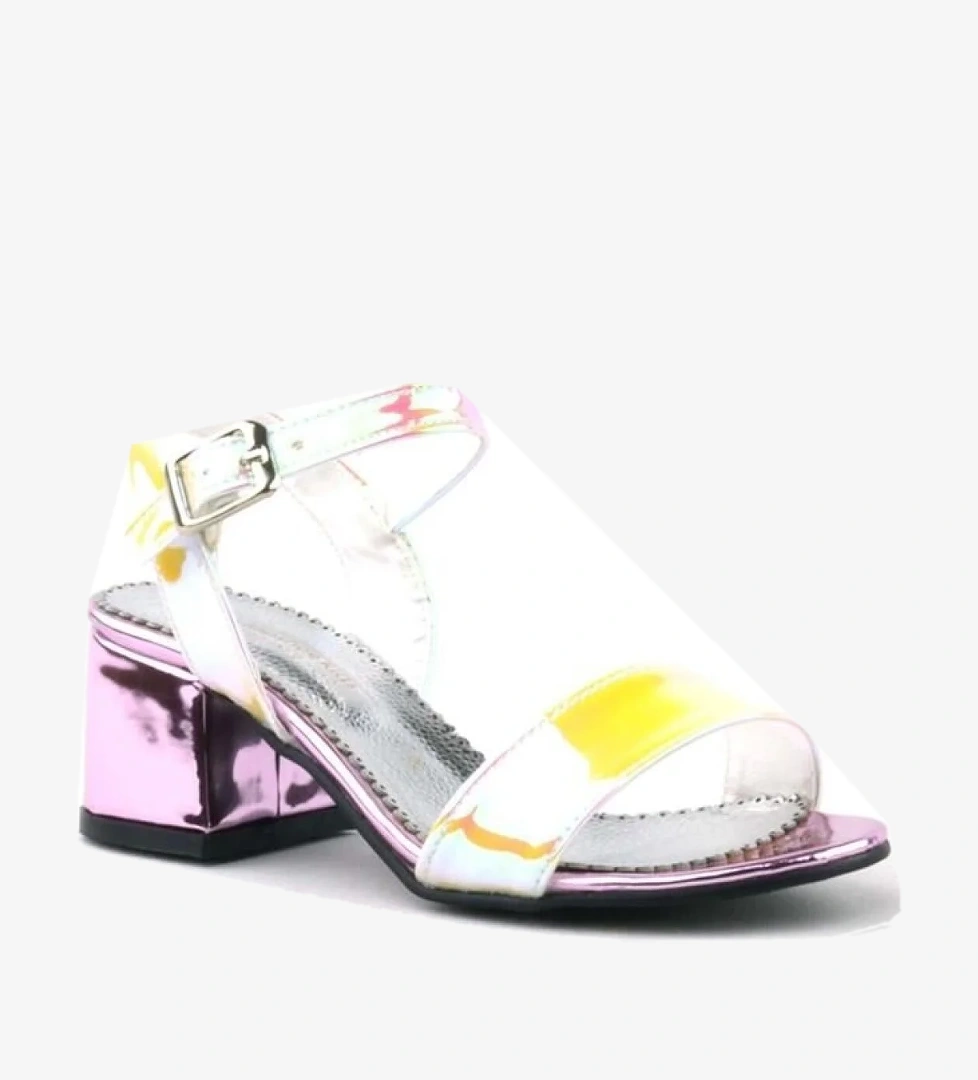 Hapshoe Kids Pony Hologram Pembe-Sarı Kalın Topuklu Kız Çocuk Abiye Ayakkabı model görseli