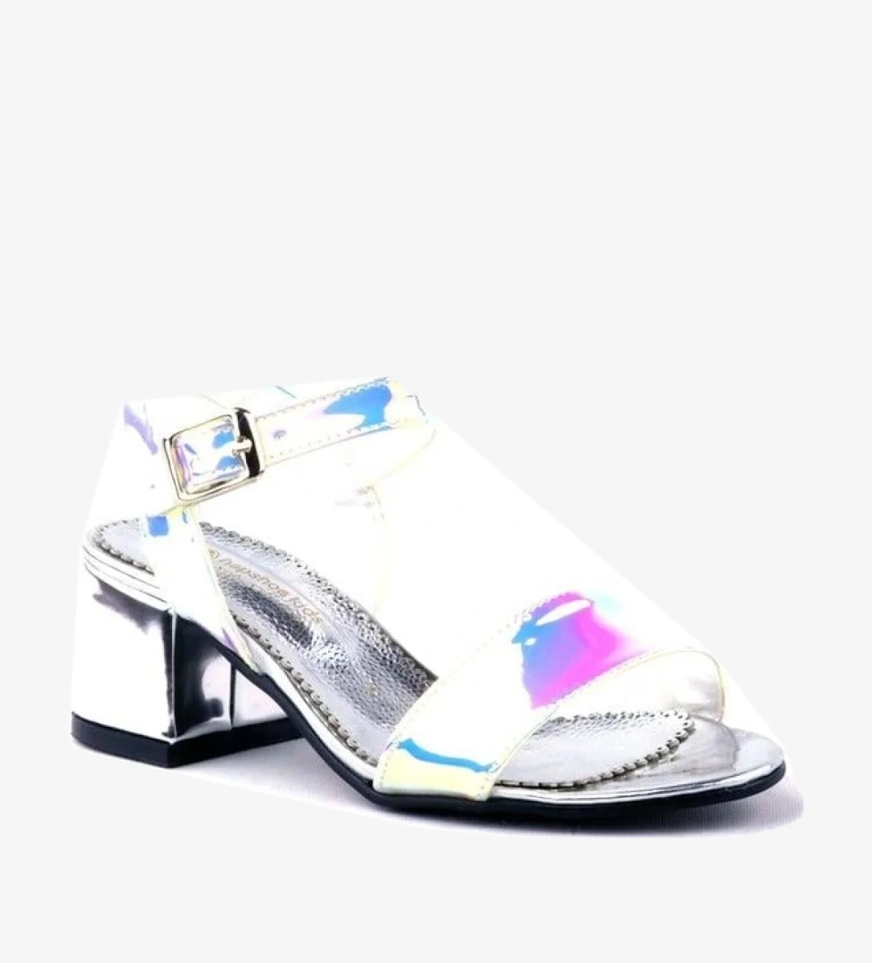 Hapshoe Kids Pony Hologram Gümüş-Pembe Kalın Topuklu Kız Çocuk Abiye Ayakkabı model görseli